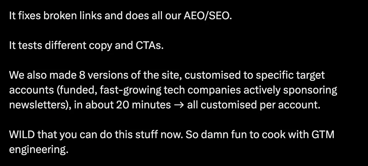 Tom Alder post about SEO, copy tests, and account-specific site versions.