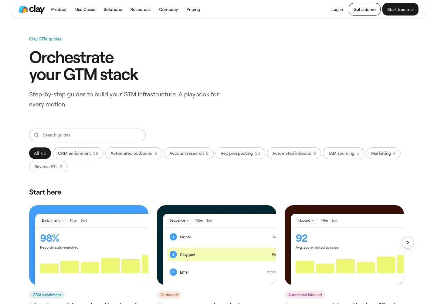 Clay GTM Guides homepage — orchestrate your GTM stack.