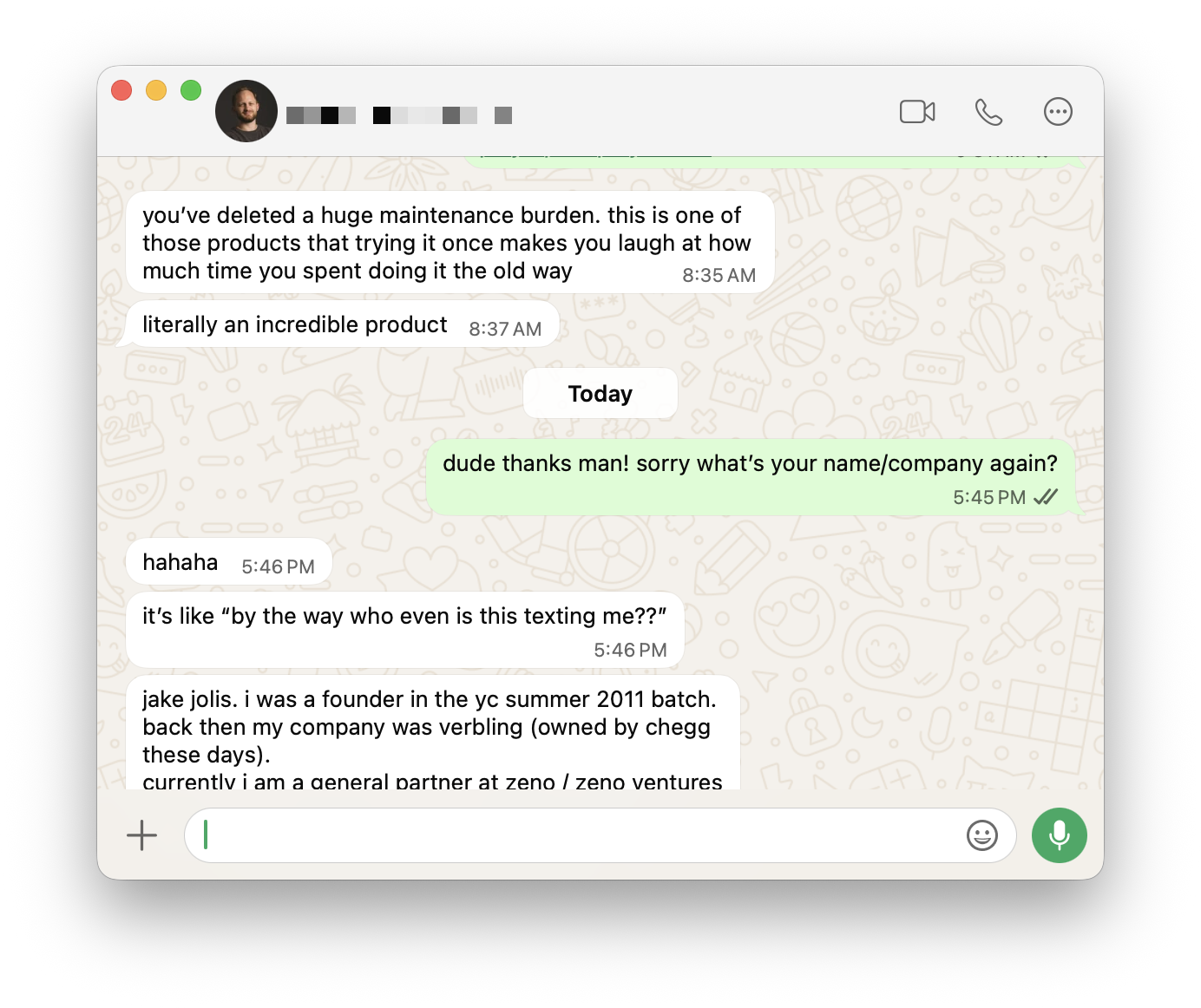 Jake Jolis talking about Ploy on WhatsApp