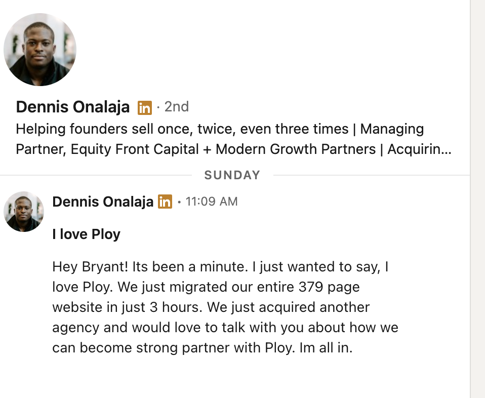 Dennis Onalaja talking about Ploy on LinkedIn