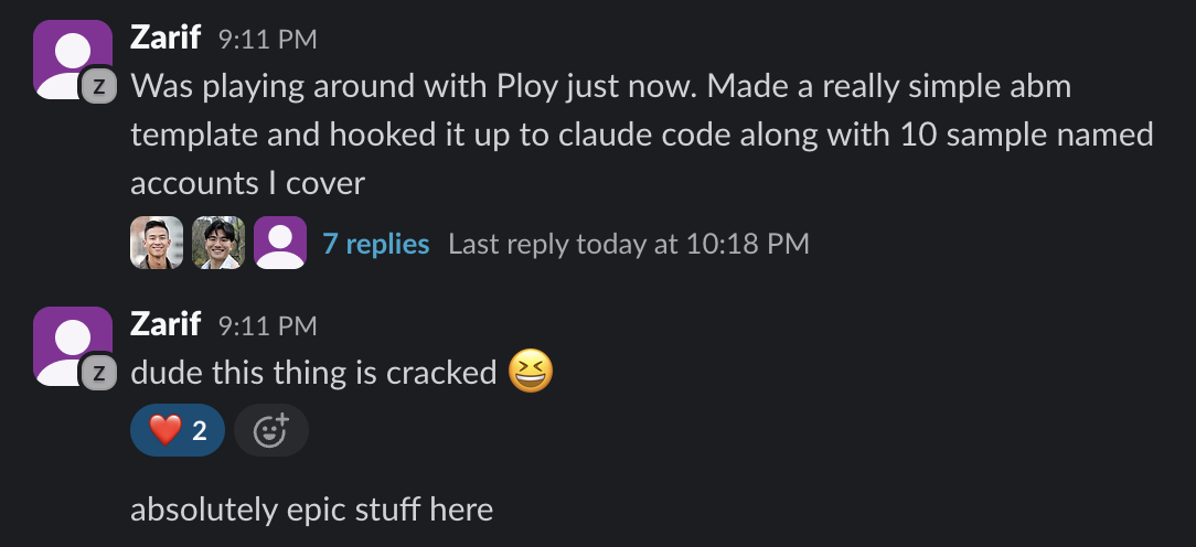 Zarif Choudhury talking about Ploy on Slack