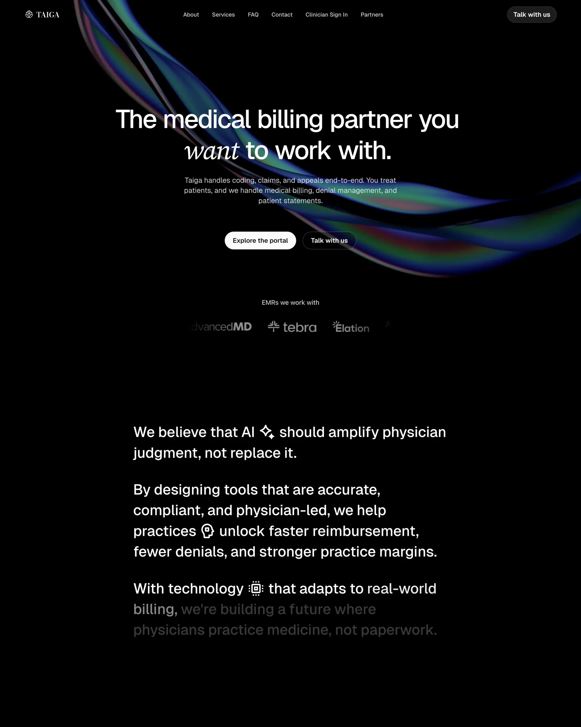 Taiga homepage — the medical billing partner you want to work with.